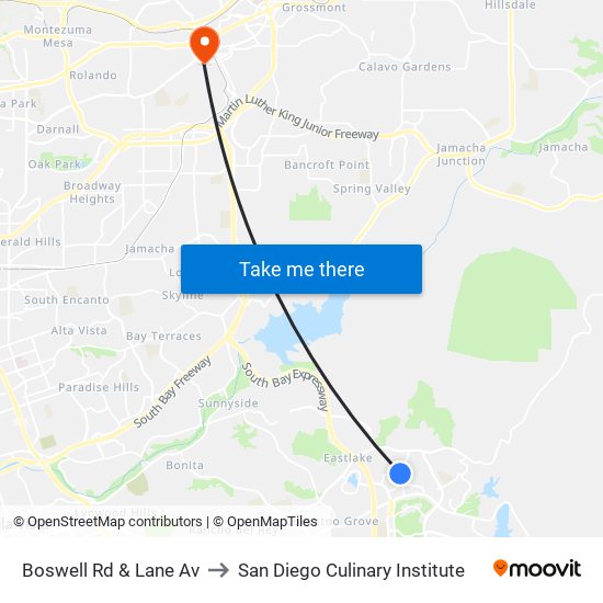 Boswell Rd & Lane Av to San Diego Culinary Institute map