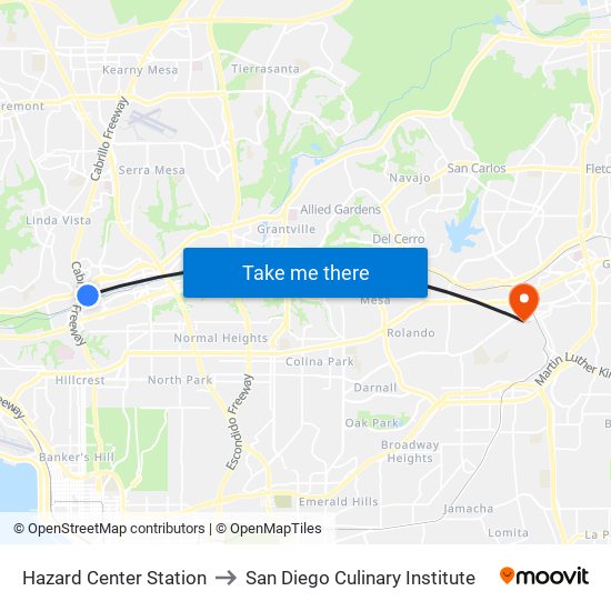 Hazard Center Station to San Diego Culinary Institute map