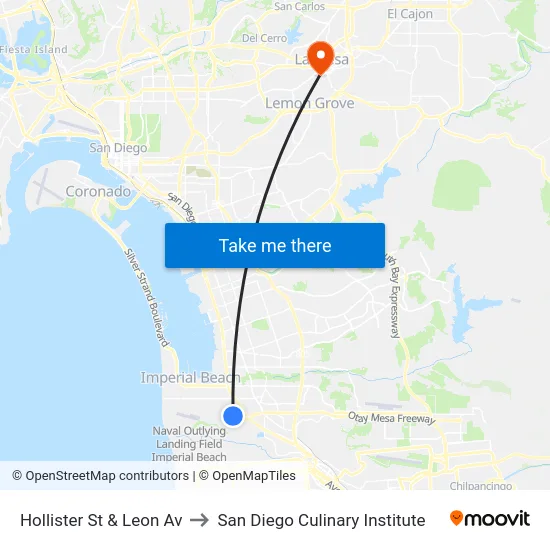 Hollister St & Leon Av to San Diego Culinary Institute map