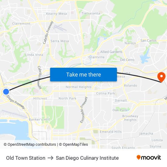 Old Town Station to San Diego Culinary Institute map