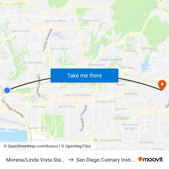 Morena/Linda Vista Station to San Diego Culinary Institute map