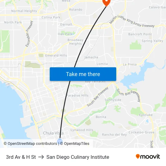 3rd Av & H St to San Diego Culinary Institute map