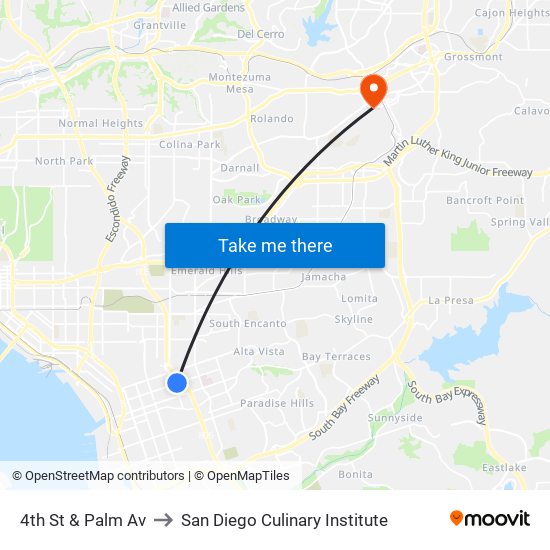 4th St & Palm Av to San Diego Culinary Institute map