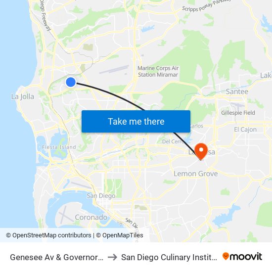 Genesee Av & Governor Dr to San Diego Culinary Institute map