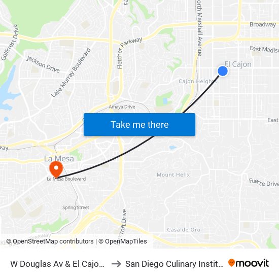 W Douglas Av & El Cajon Bl to San Diego Culinary Institute map