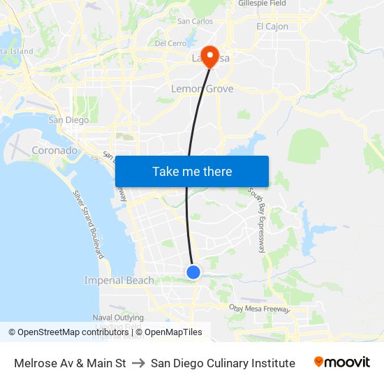 Melrose Av & Main St to San Diego Culinary Institute map