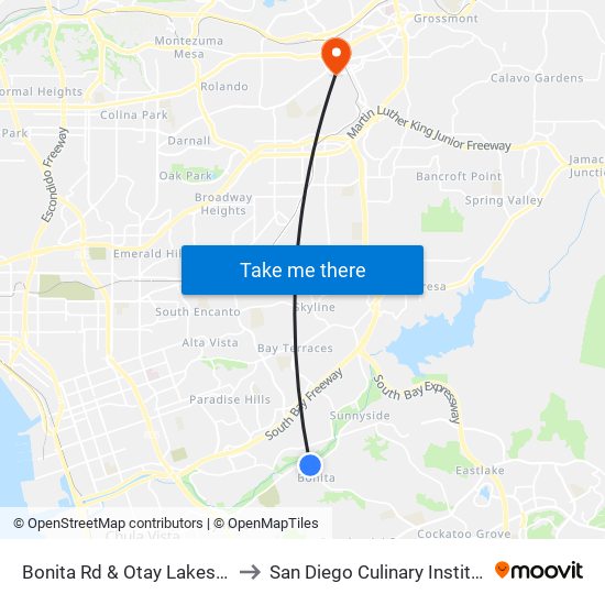 Bonita Rd & Otay Lakes Rd to San Diego Culinary Institute map