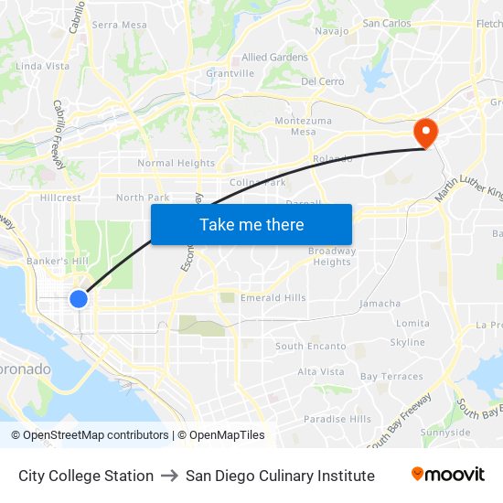 City College Station to San Diego Culinary Institute map