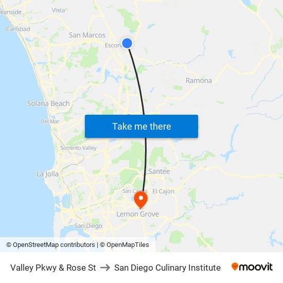 Valley Pkwy & Rose St to San Diego Culinary Institute map