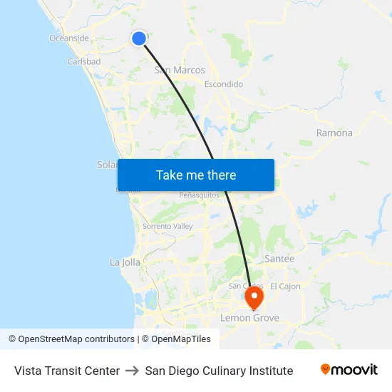 Vista Transit Center to San Diego Culinary Institute map