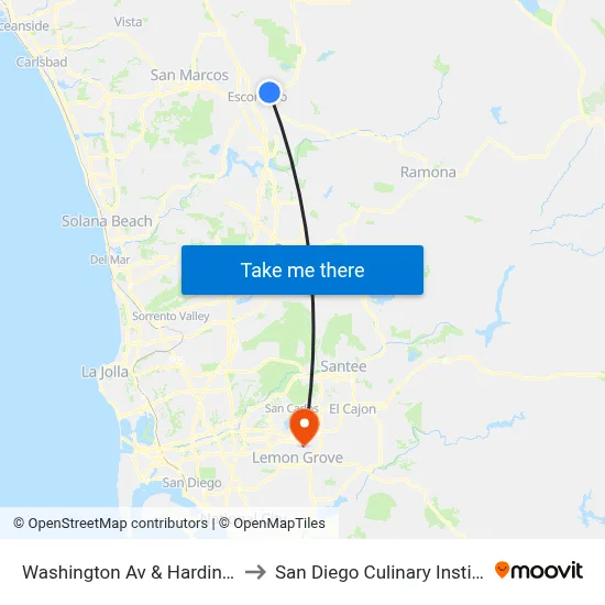 Washington Av & Harding St to San Diego Culinary Institute map