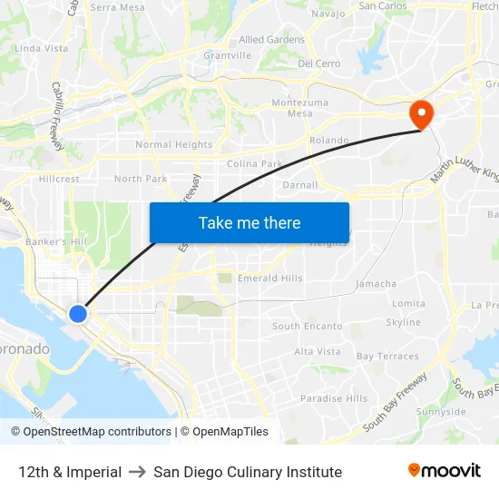 12th & Imperial to San Diego Culinary Institute map