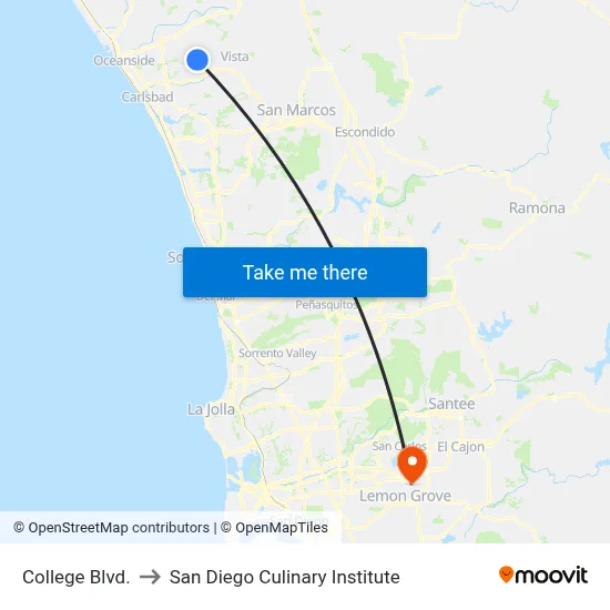 College Blvd. to San Diego Culinary Institute map