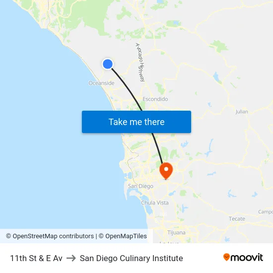 11th St & E Av to San Diego Culinary Institute map