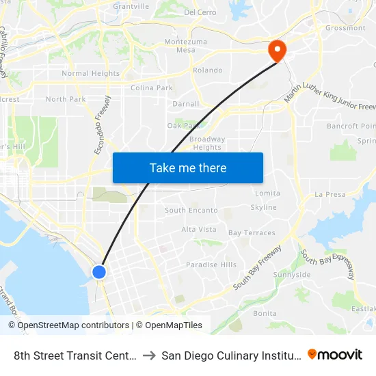 8th Street Transit Center to San Diego Culinary Institute map