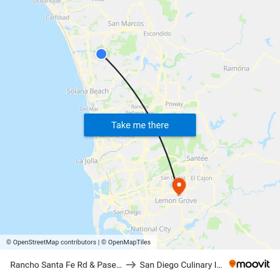 Rancho Santa Fe Rd & Paseo Lupino to San Diego Culinary Institute map