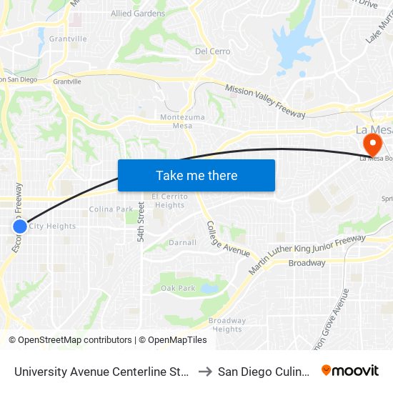 University Avenue Centerline Station (Southbound) to San Diego Culinary Institute map