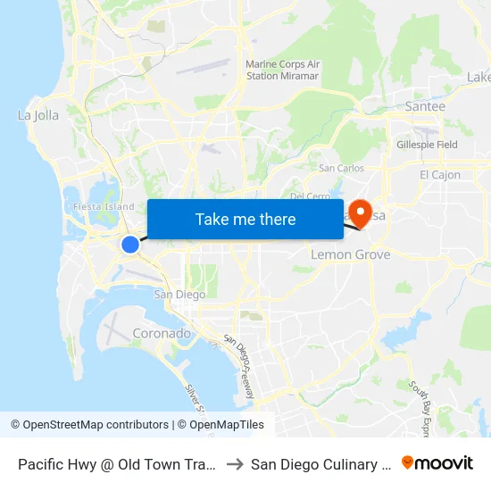 Pacific Hwy @ Old Town Transit Center to San Diego Culinary Institute map