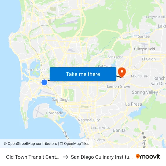 Old Town Transit Center to San Diego Culinary Institute map