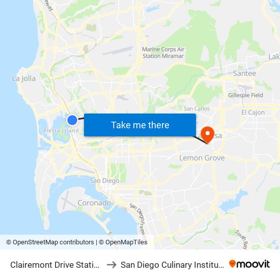 Clairemont Drive Station to San Diego Culinary Institute map