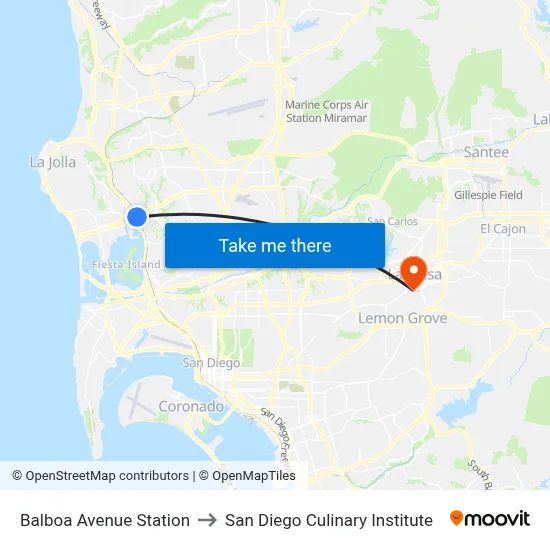 Balboa Avenue Station to San Diego Culinary Institute map