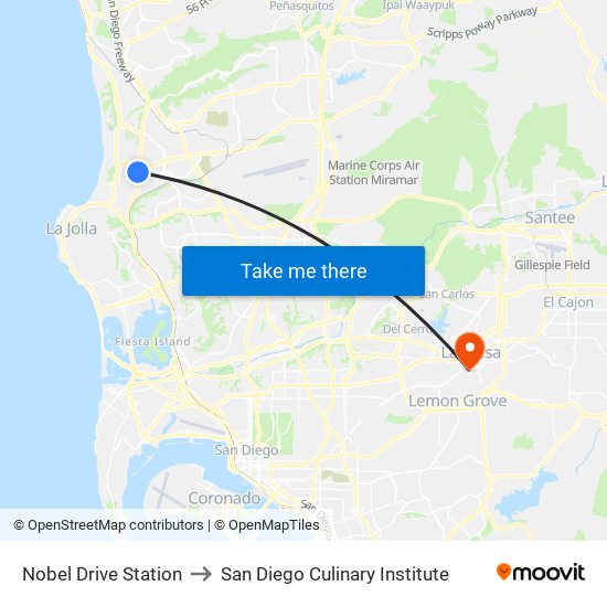 Nobel Drive Station to San Diego Culinary Institute map