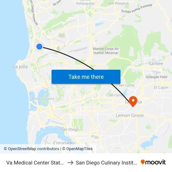 Va Medical Center Station to San Diego Culinary Institute map