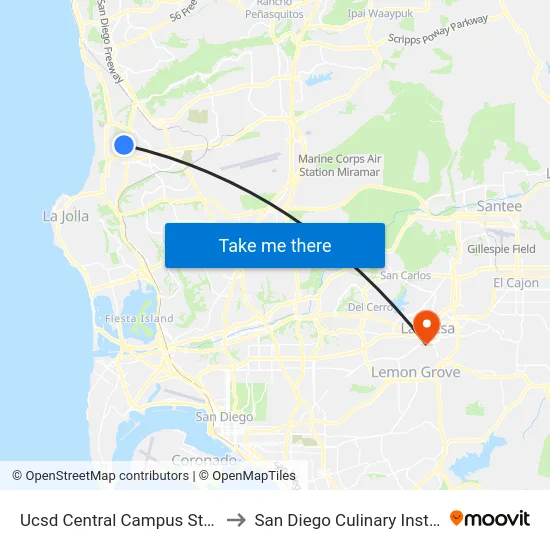 Ucsd Central Campus Station to San Diego Culinary Institute map
