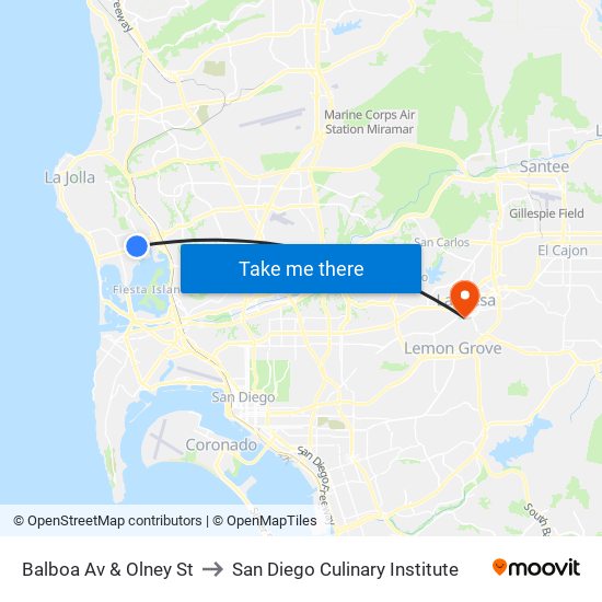 Balboa Av & Olney St to San Diego Culinary Institute map