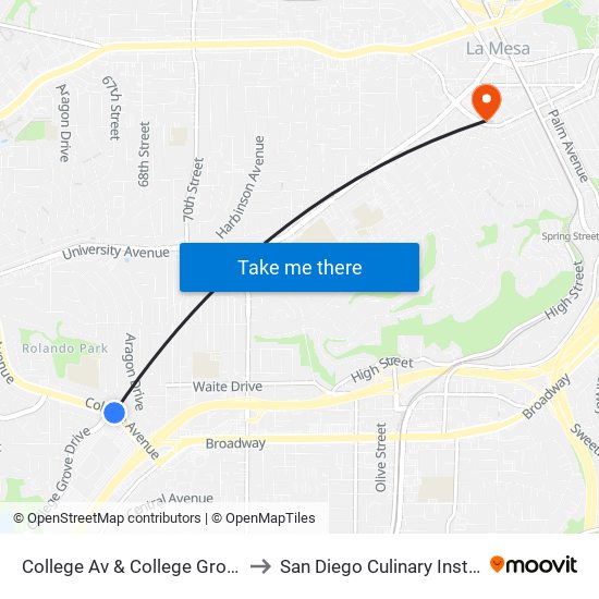 College Av & College Grove Dr to San Diego Culinary Institute map
