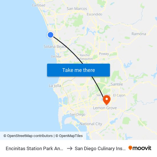 Encinitas Station Park And Ride to San Diego Culinary Institute map