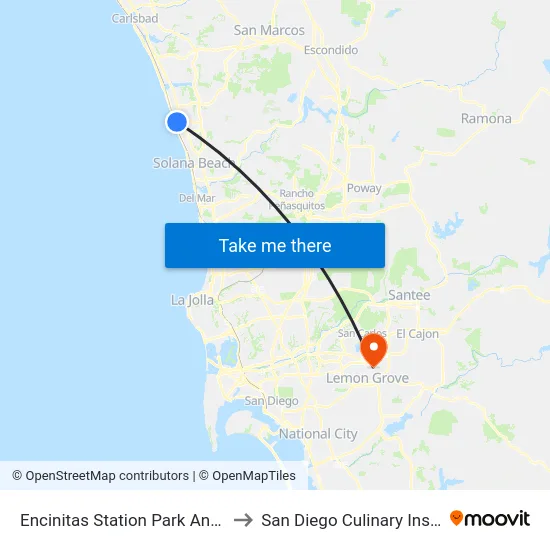 Encinitas Station Park And Ride to San Diego Culinary Institute map