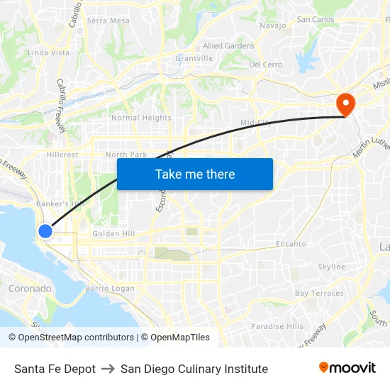 Santa Fe Depot to San Diego Culinary Institute map