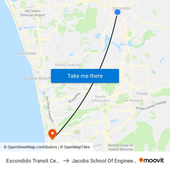 Escondido Transit Center to Jacobs School Of Engineering map