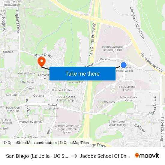 San Diego (La Jolla - UC San Diego) to Jacobs School Of Engineering map