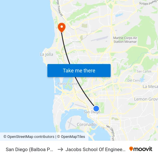 San Diego (Balboa Park) to Jacobs School Of Engineering map