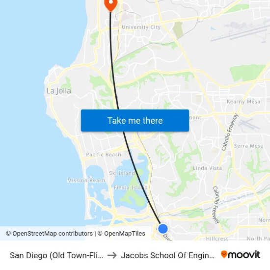 San Diego (Old Town-Flixbus) to Jacobs School Of Engineering map