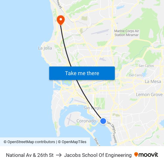 National Av & 26th St to Jacobs School Of Engineering map