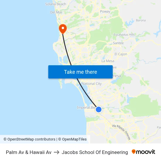 Palm Av & Hawaii Av to Jacobs School Of Engineering map