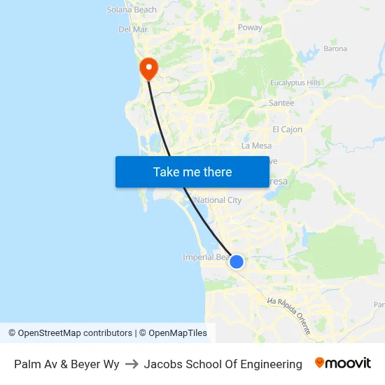 Palm Av & Beyer Wy to Jacobs School Of Engineering map