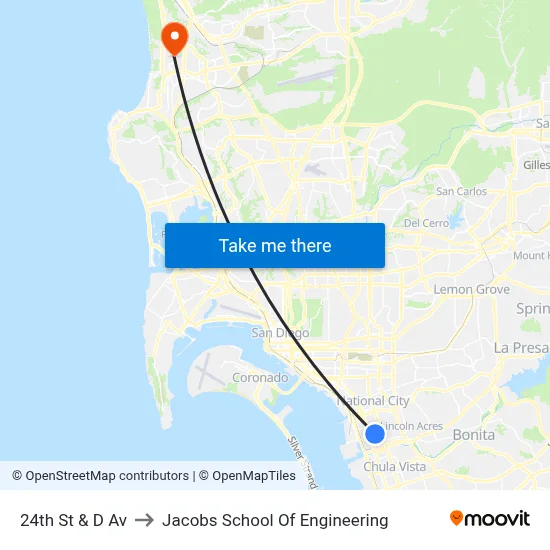 24th St & D Av to Jacobs School Of Engineering map