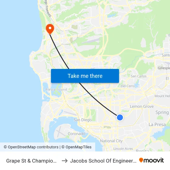 Grape St & Champion St to Jacobs School Of Engineering map