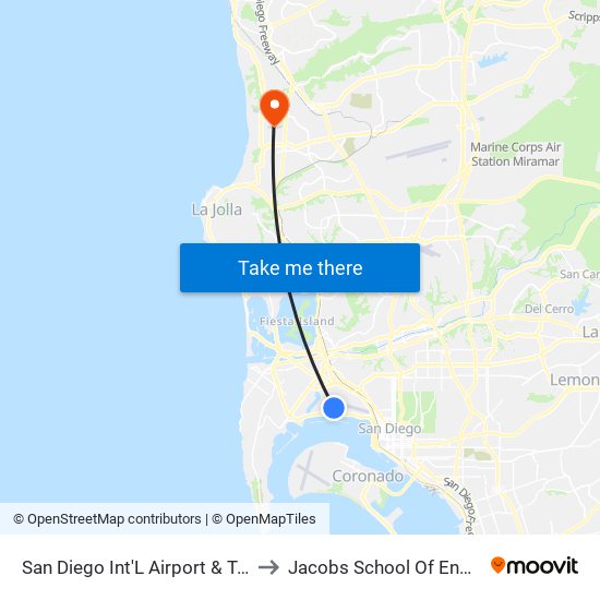San Diego Int'L Airport & Terminal 1 to Jacobs School Of Engineering map