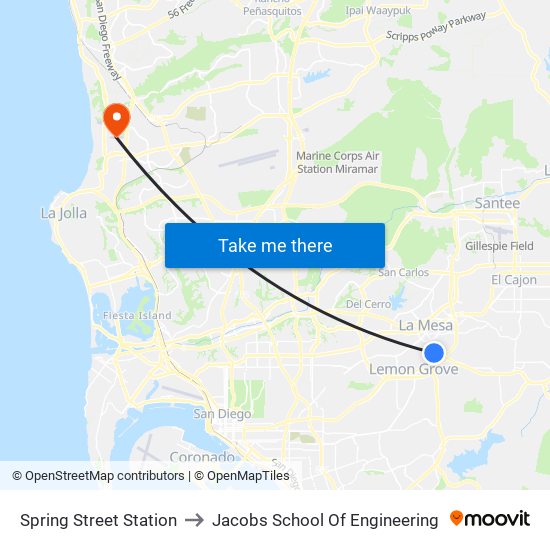 Spring Street Station to Jacobs School Of Engineering map