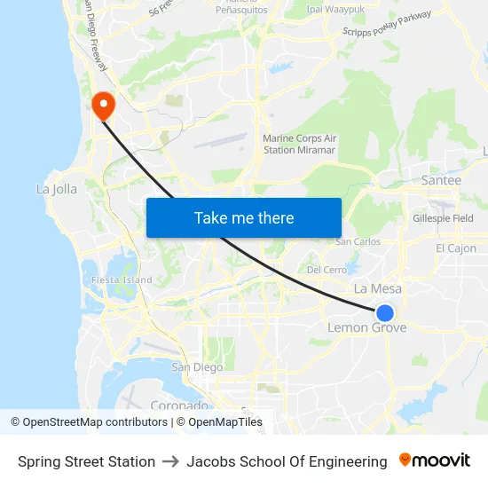 Spring Street Station to Jacobs School Of Engineering map