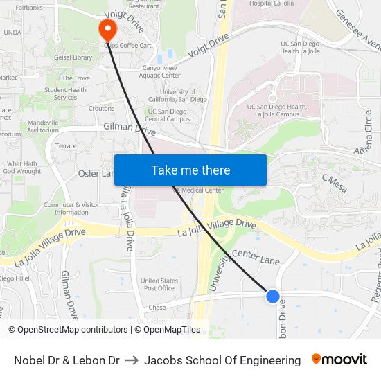 Nobel Dr & Lebon Dr to Jacobs School Of Engineering map