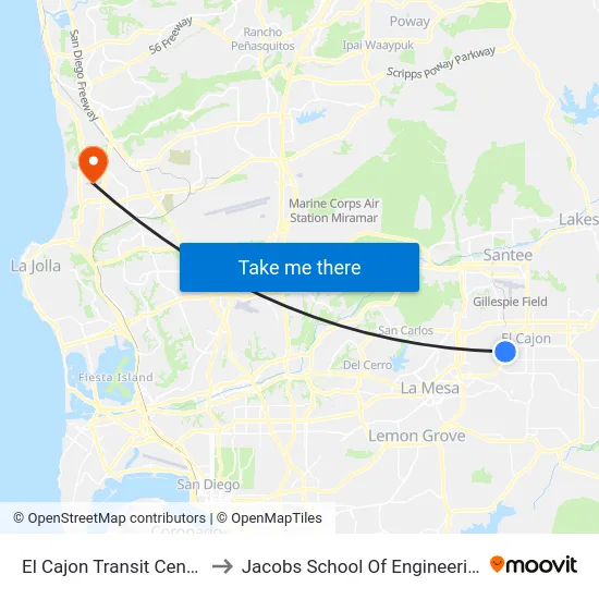 El Cajon Transit Center to Jacobs School Of Engineering map