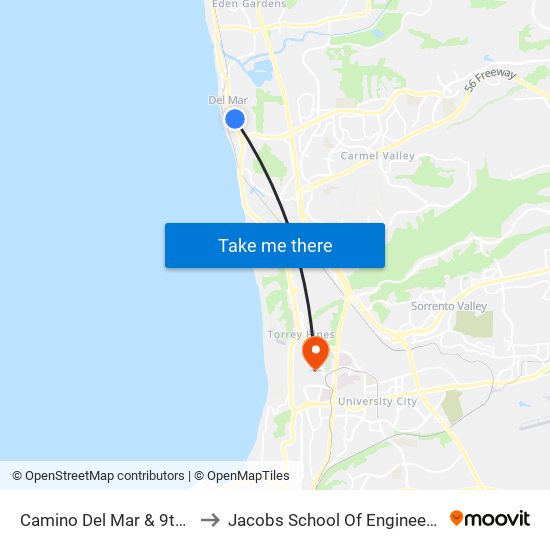 Camino Del Mar & 9th St to Jacobs School Of Engineering map
