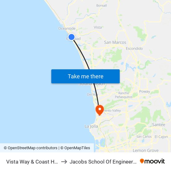 Vista Way & Coast Hwy to Jacobs School Of Engineering map