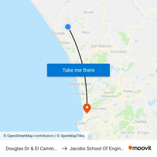 Douglas Dr & El Camino Real to Jacobs School Of Engineering map